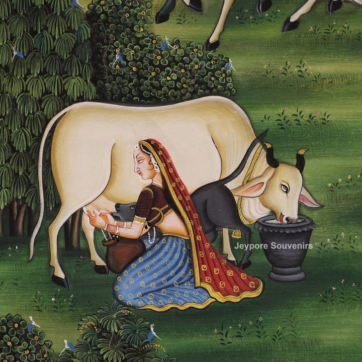 Handcrafted Krishna With Cow Pichwai Painting on Cotton Cloth