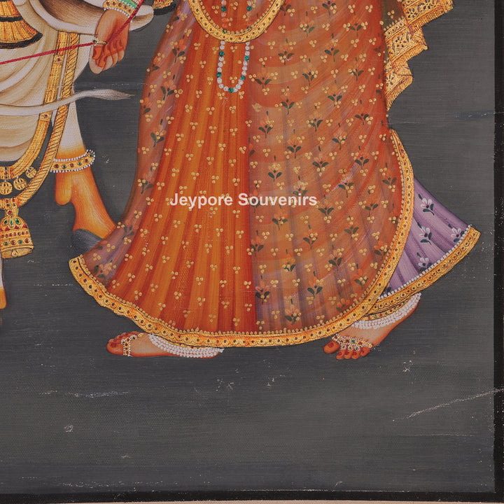 Krishna and Radha with Cow and Calf - Canvas Painting