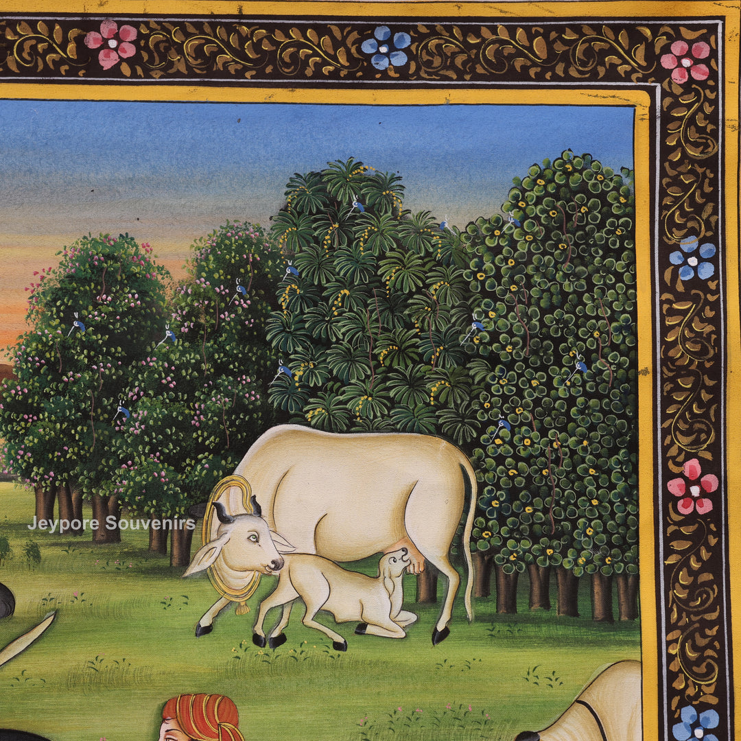 Handcrafted Krishna With Cow Pichwai Painting on Cotton Cloth