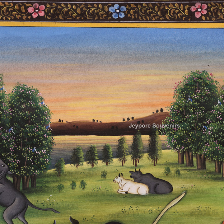 Handcrafted Krishna With Cow Pichwai Painting on Cotton Cloth