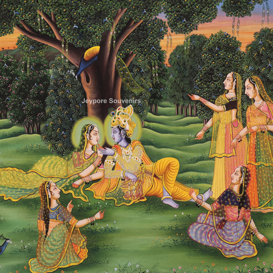 Handcrafted Radha Krishna with Gopis Raas Leela Pichwai Painting on Cotton Cloth