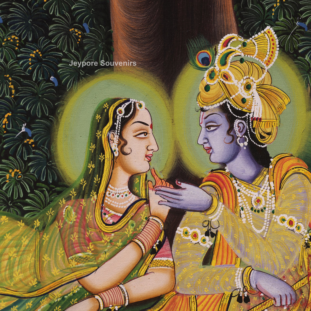 Handcrafted Radha Krishna with Gopis Raas Leela Pichwai Painting on Cotton Cloth