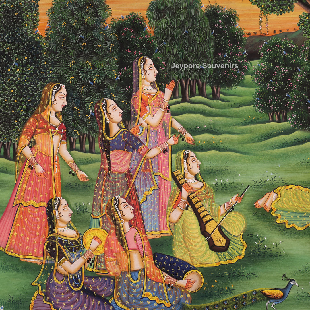Handcrafted Radha Krishna with Gopis Raas Leela Pichwai Painting on Cotton Cloth