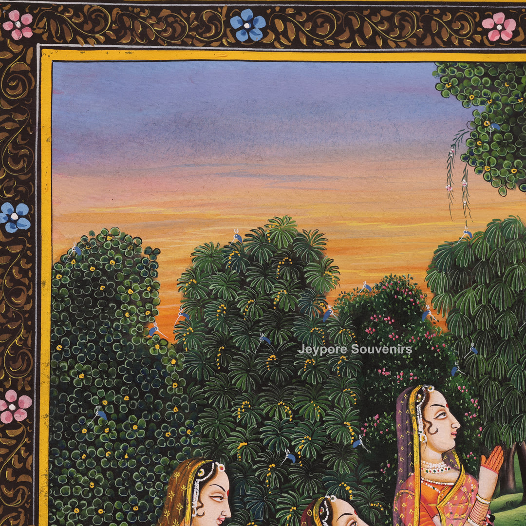 Handcrafted Radha Krishna with Gopis Raas Leela Pichwai Painting on Cotton Cloth