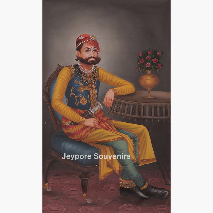Royal Maharaja Portrait Canvas Painting | Handmade Indian Wall Art