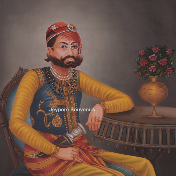 Royal Maharaja Portrait Canvas Painting | Handmade Indian Wall Art