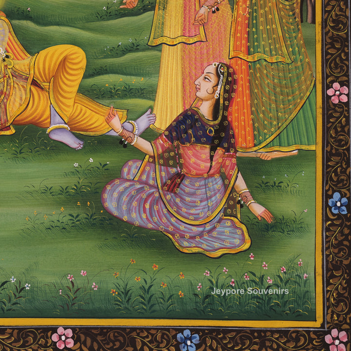 Handcrafted Radha Krishna with Gopis Raas Leela Pichwai Painting on Cotton Cloth