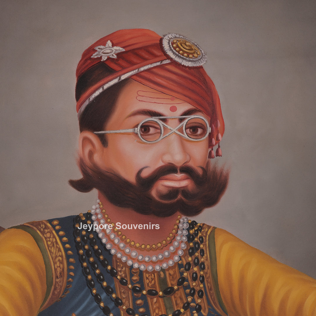 Royal Maharaja Portrait Canvas Painting | Handmade Indian Wall Art