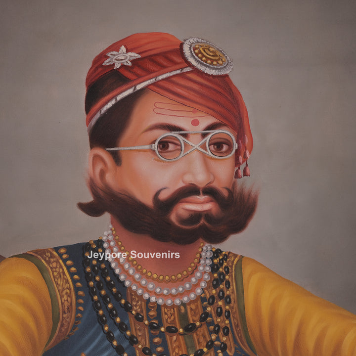 Royal Maharaja Portrait Canvas Painting | Handmade Indian Wall Art