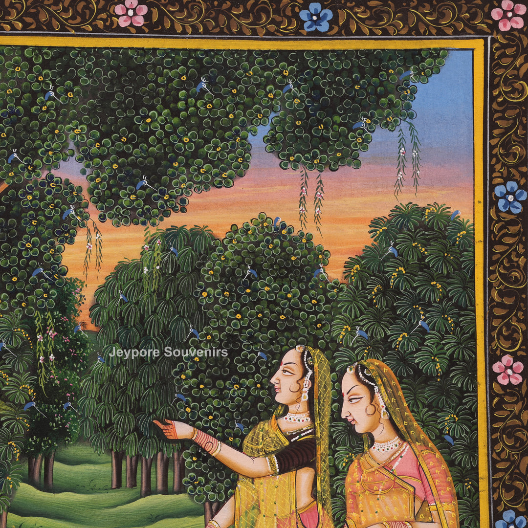 Handcrafted Radha Krishna with Gopis Raas Leela Pichwai Painting on Cotton Cloth