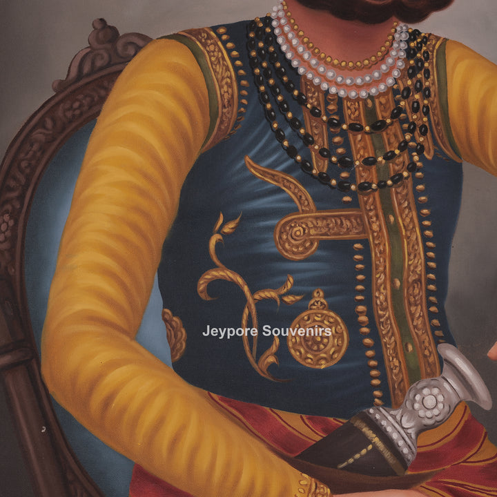 Royal Maharaja Portrait Canvas Painting | Handmade Indian Wall Art
