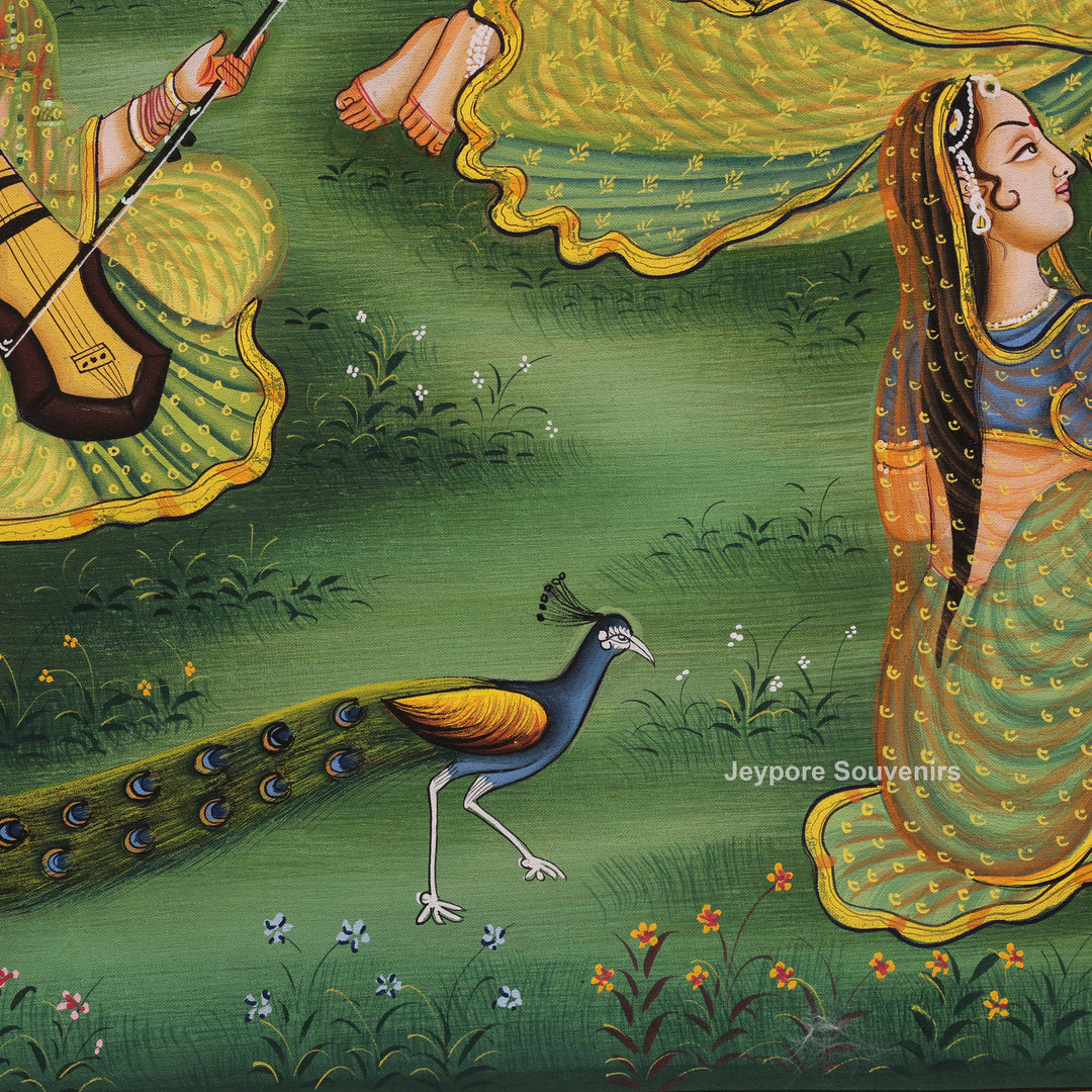 Handcrafted Radha Krishna with Gopis Raas Leela Pichwai Painting on Cotton Cloth