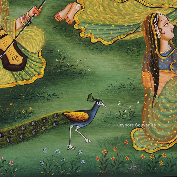 Handcrafted Radha Krishna with Gopis Raas Leela Pichwai Painting on Cotton Cloth