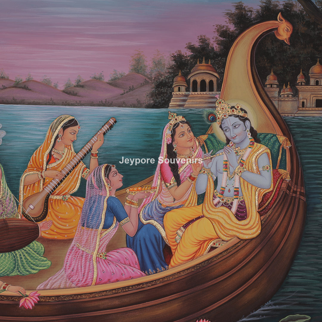 Krishna Radha Sitting In A Boat With Devotee&