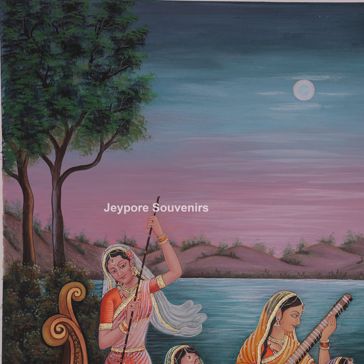 Krishna Radha Sitting In A Boat With Devotee&
