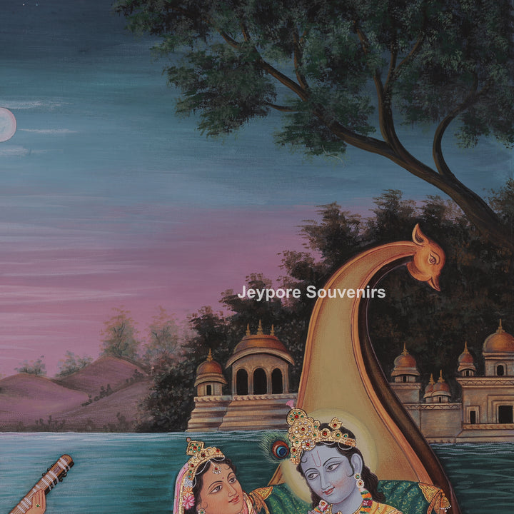 Krishna Radha Sitting In A Boat With Devotee&