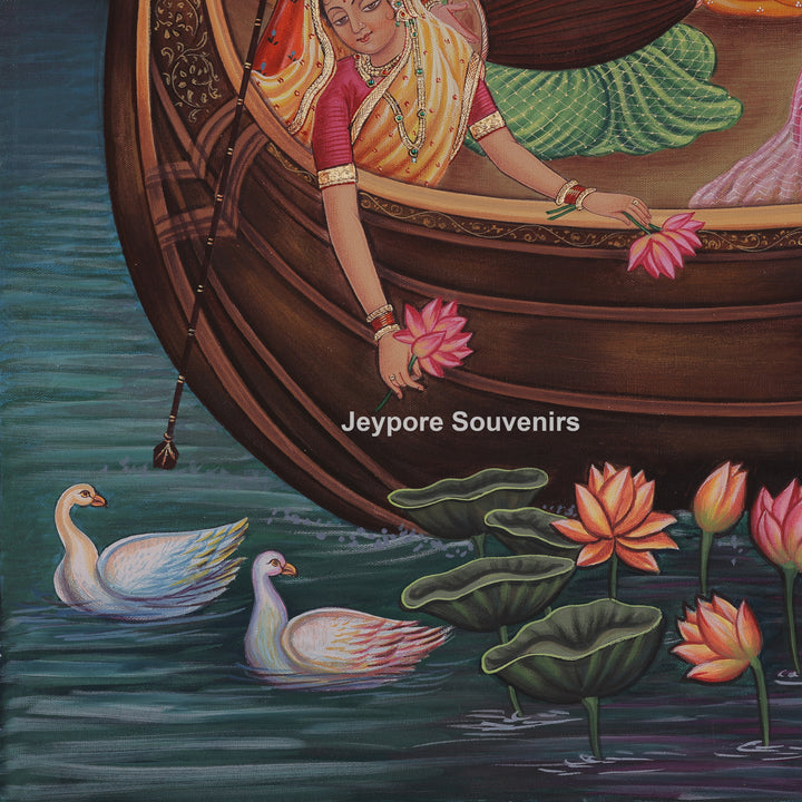 Krishna Radha Sitting In A Boat With Devotee&