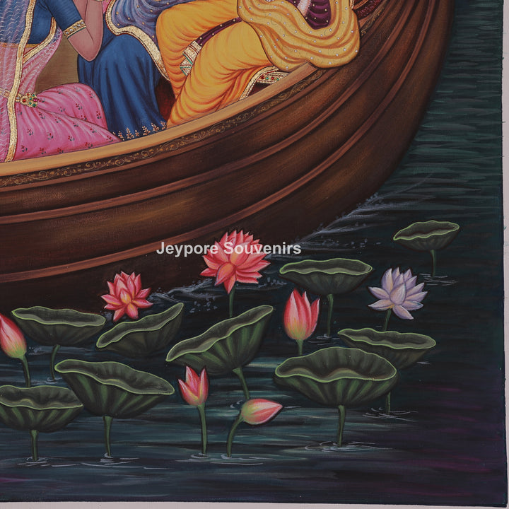 Krishna Radha Sitting In A Boat With Devotee&