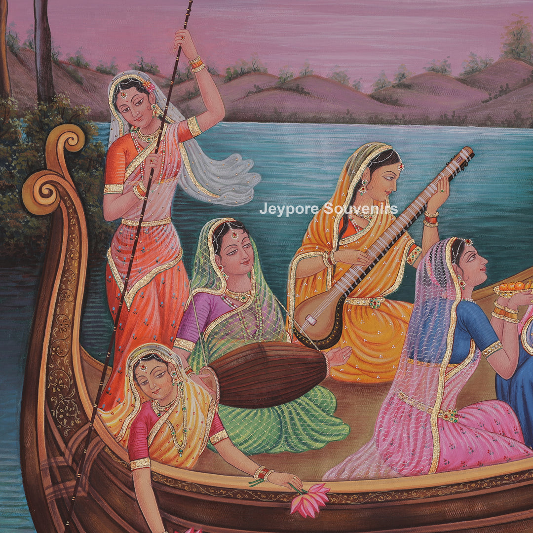 Krishna Radha Sitting In A Boat With Devotee&