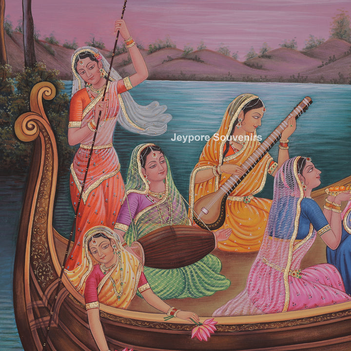 Krishna Radha Sitting In A Boat With Devotee&