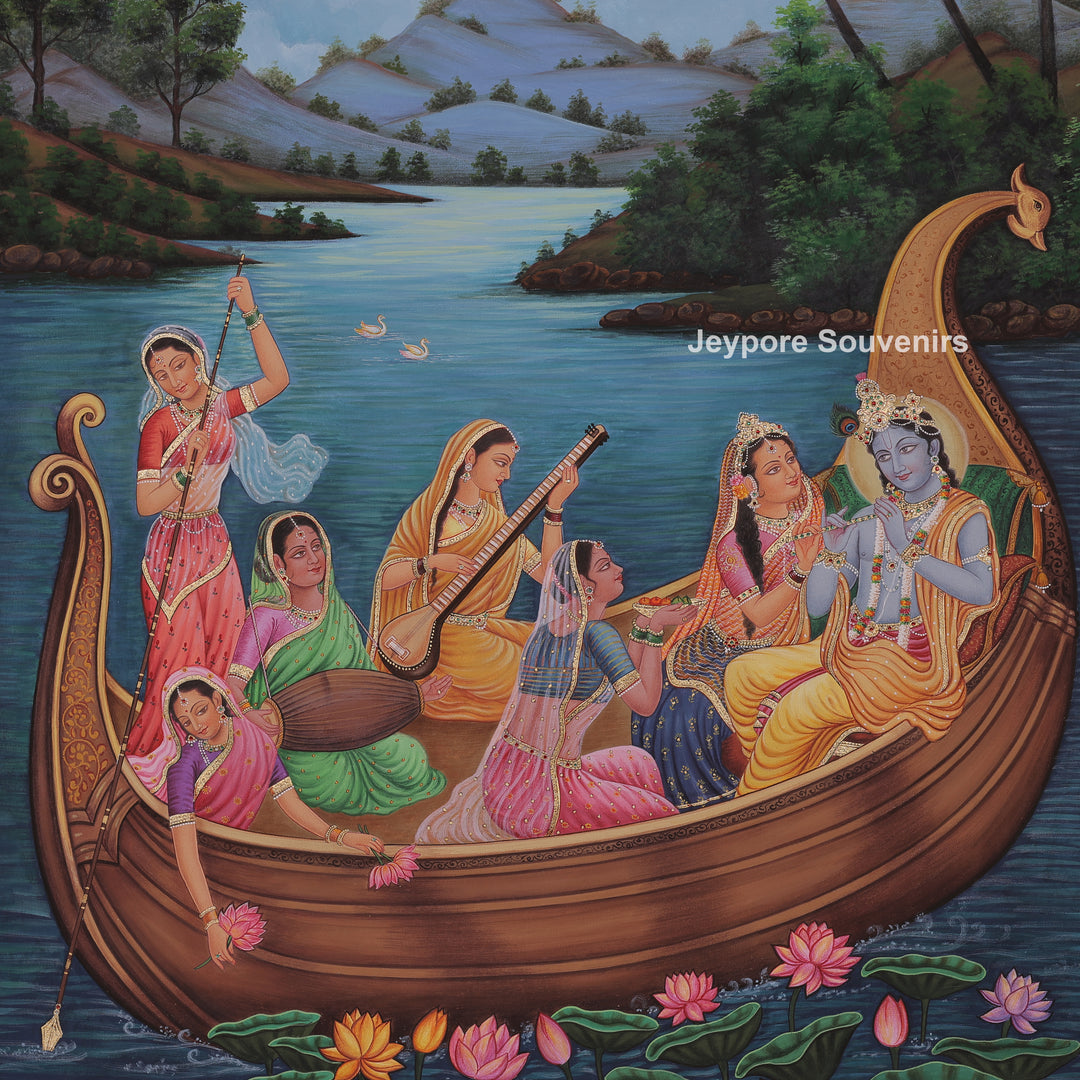 Peaceful Boat Ride Radha Krishna And A Bright Moon