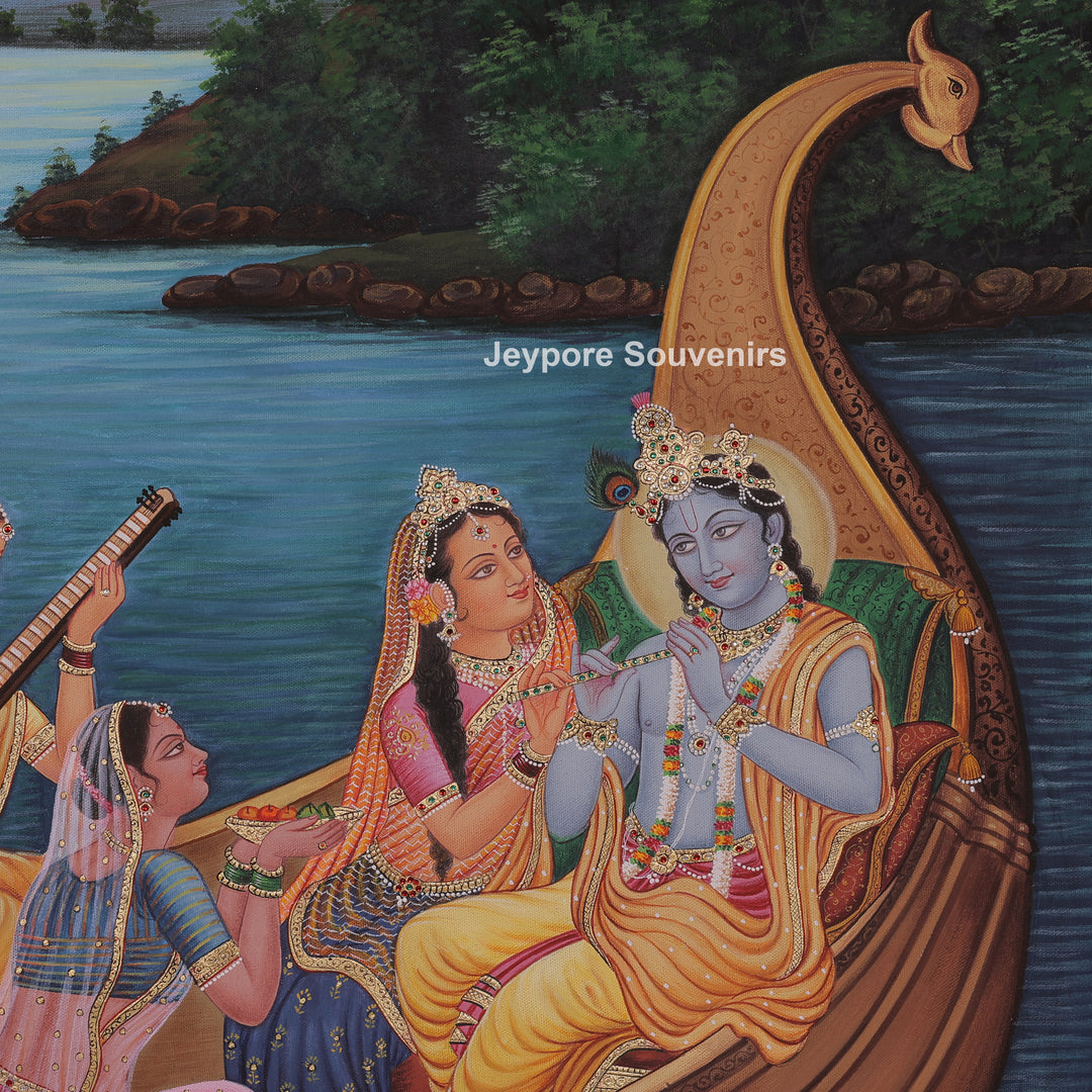 Peaceful Boat Ride Radha Krishna And A Bright Moon