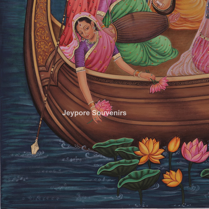 Peaceful Boat Ride Radha Krishna And A Bright Moon