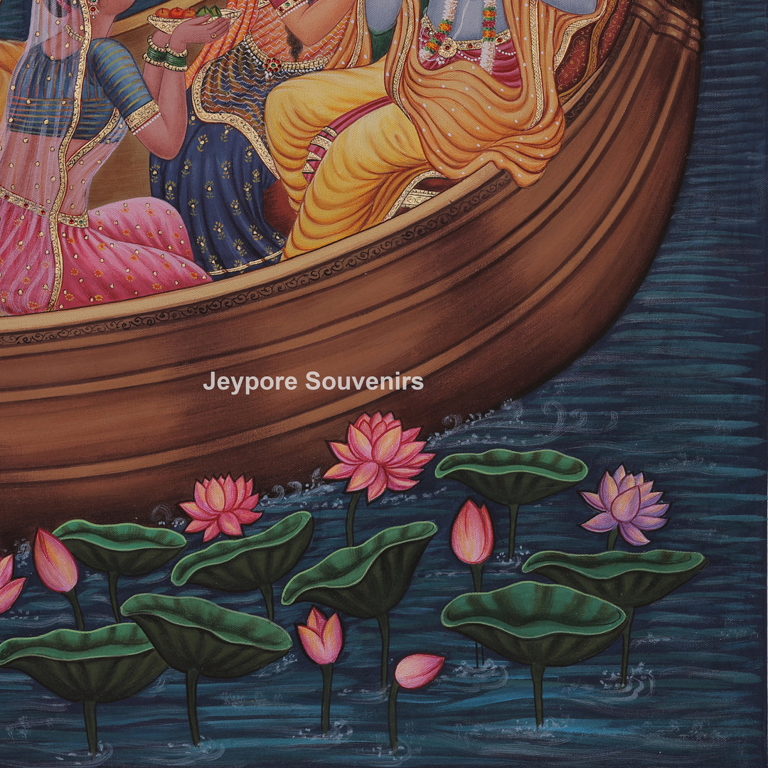 Peaceful Boat Ride Radha Krishna And A Bright Moon