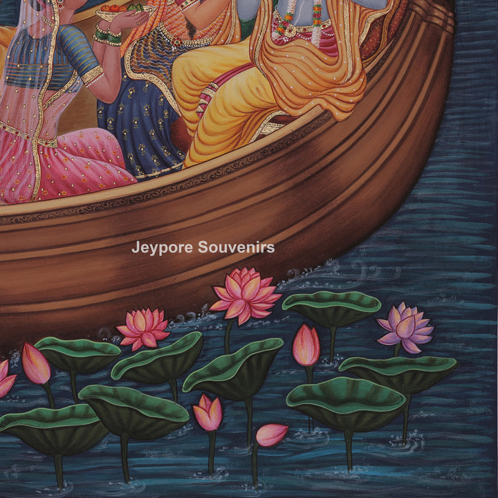 Peaceful Boat Ride Radha Krishna And A Bright Moon