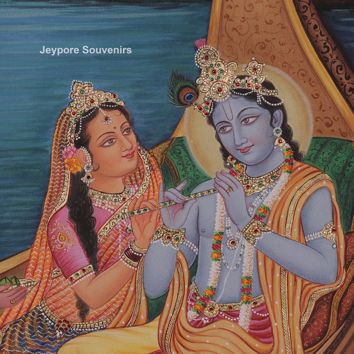 Peaceful Boat Ride Radha Krishna And A Bright Moon