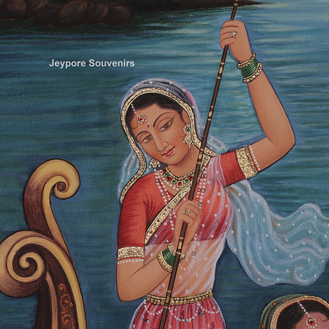 Peaceful Boat Ride Radha Krishna And A Bright Moon