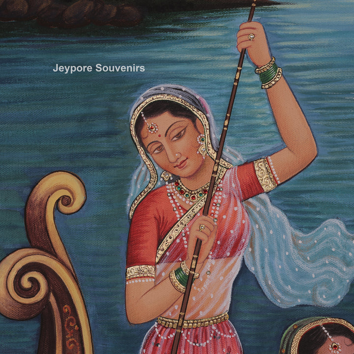 Peaceful Boat Ride Radha Krishna And A Bright Moon