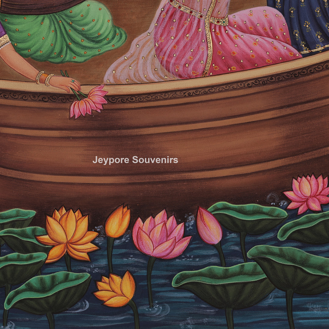 Peaceful Boat Ride Radha Krishna And A Bright Moon