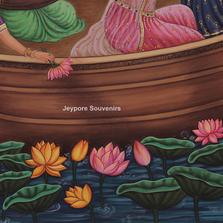 Peaceful Boat Ride Radha Krishna And A Bright Moon