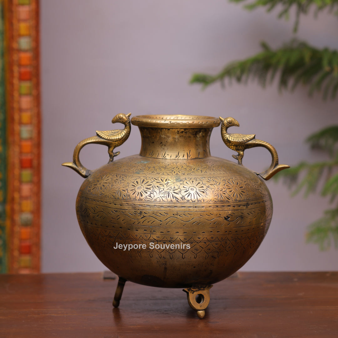 Handcrafted Vintage Brass Peacock Handle Pot