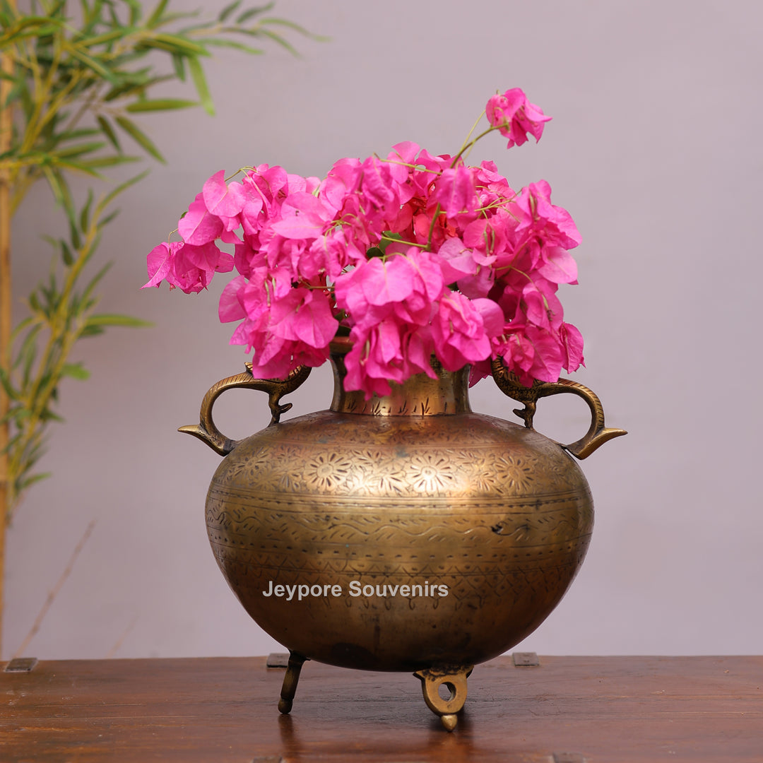 Handcrafted Vintage Brass Peacock Handle Pot