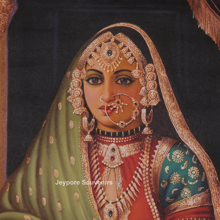 Handcrafted Traditional Rajasthani Woman Canvas Painting With Royal Attire