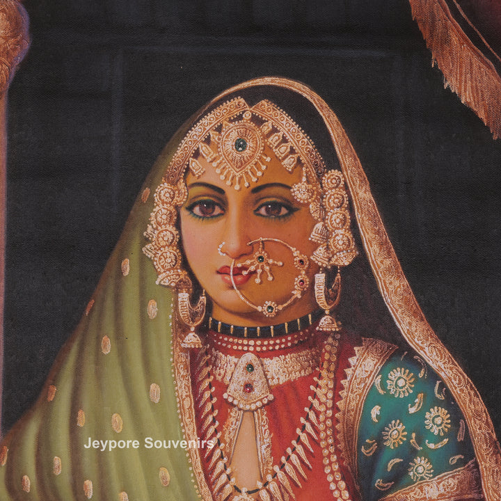 Handcrafted Traditional Rajasthani Woman Canvas Painting With Royal Attire