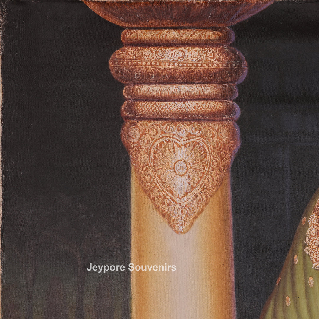Handcrafted Traditional Rajasthani Woman Canvas Painting With Royal Attire