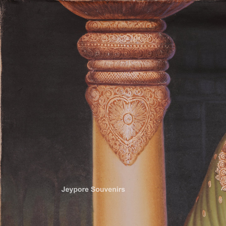 Handcrafted Traditional Rajasthani Woman Canvas Painting With Royal Attire