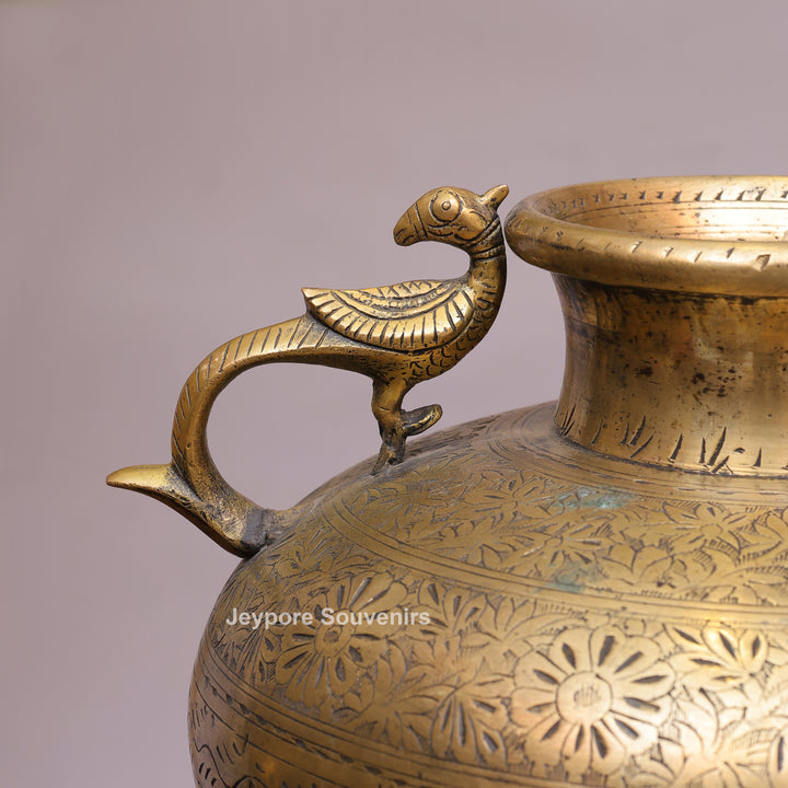 Handcrafted Vintage Brass Peacock Handle Pot