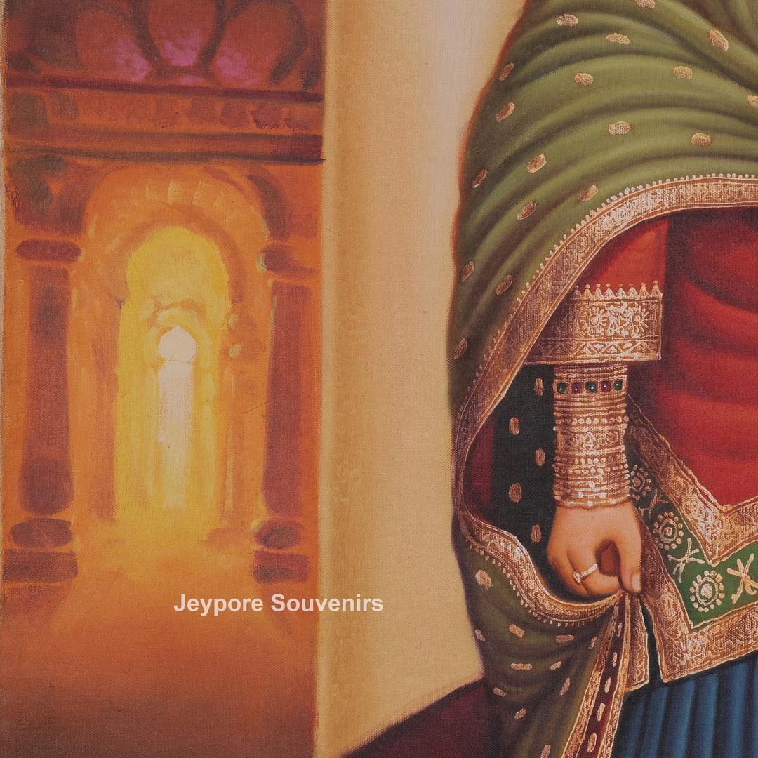 Handcrafted Traditional Rajasthani Woman Canvas Painting With Royal Attire
