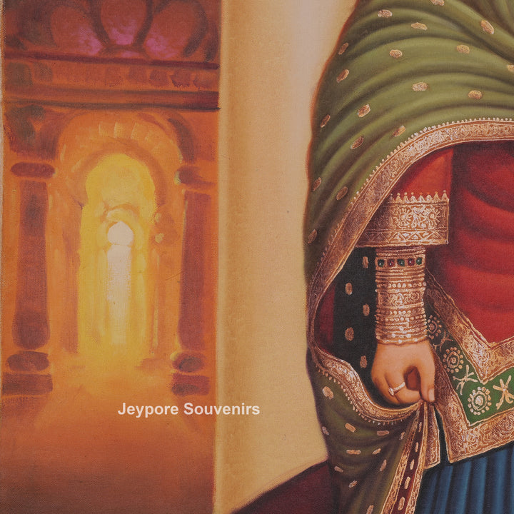 Handcrafted Traditional Rajasthani Woman Canvas Painting With Royal Attire