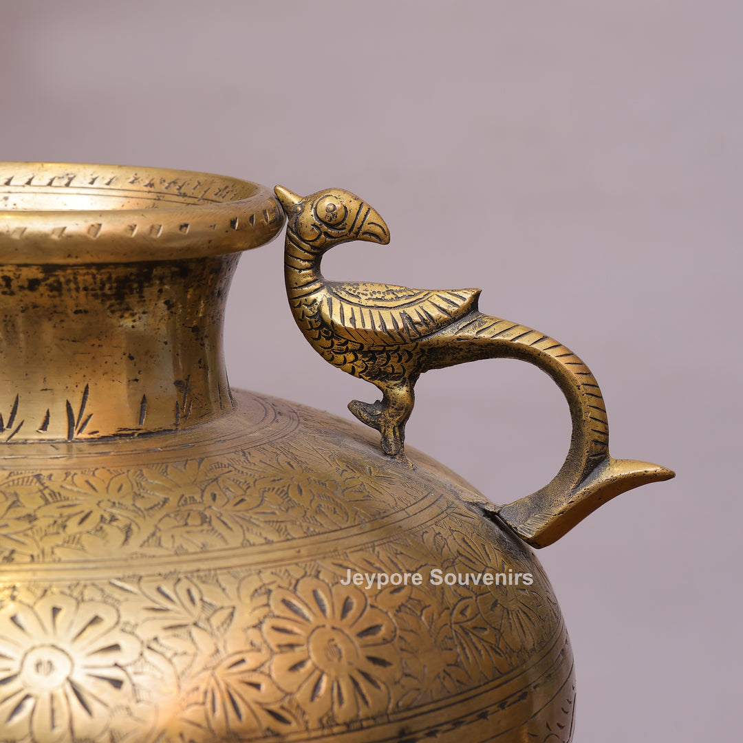Handcrafted Vintage Brass Peacock Handle Pot