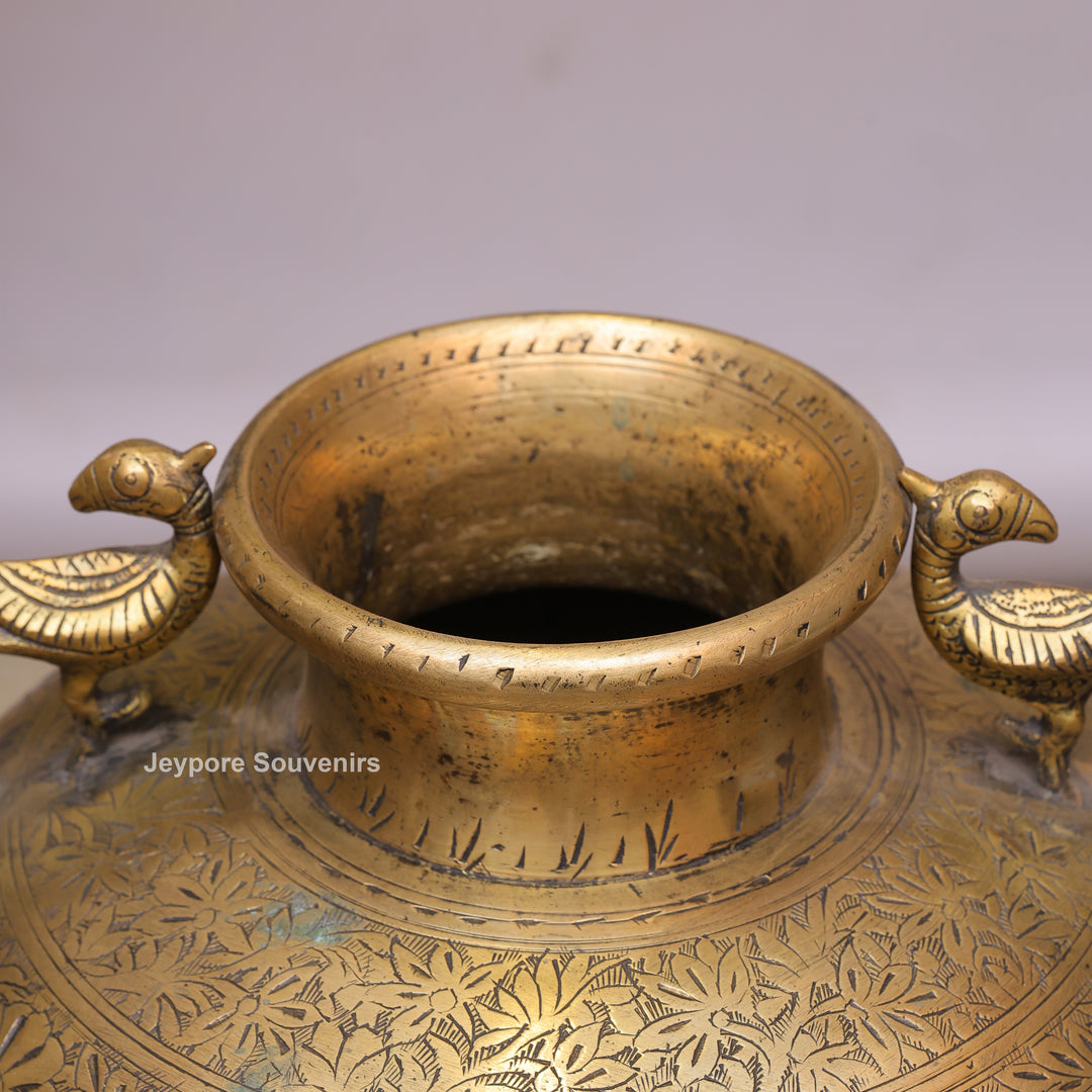 Handcrafted Vintage Brass Peacock Handle Pot