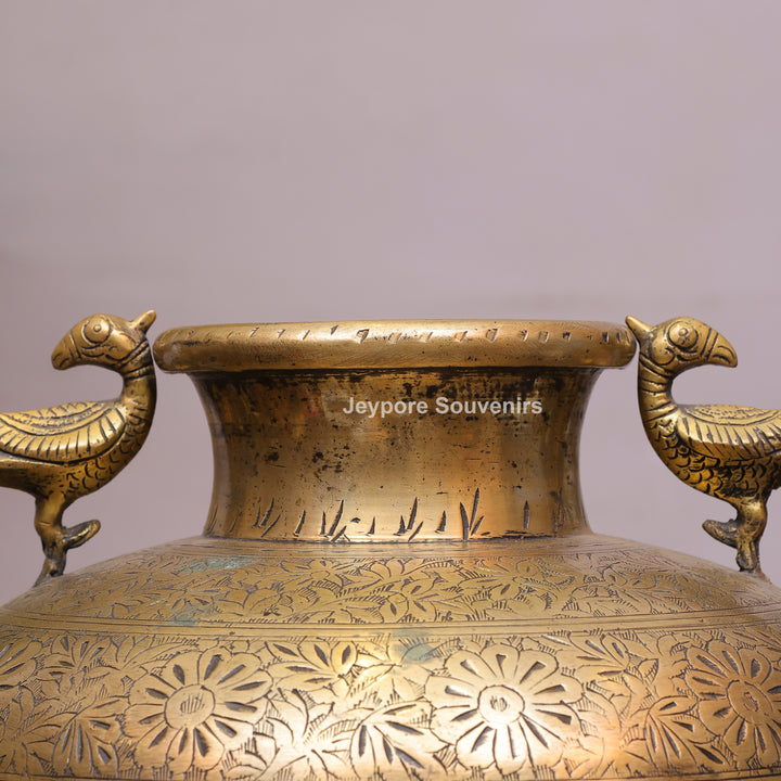 Handcrafted Vintage Brass Peacock Handle Pot