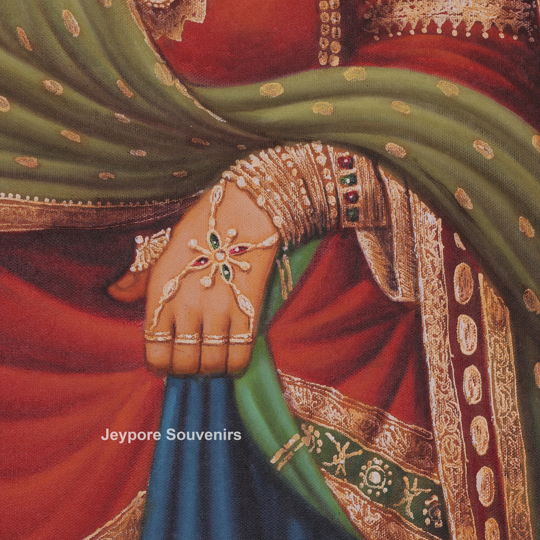 Handcrafted Traditional Rajasthani Woman Canvas Painting With Royal Attire