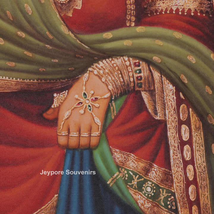 Handcrafted Traditional Rajasthani Woman Canvas Painting With Royal Attire