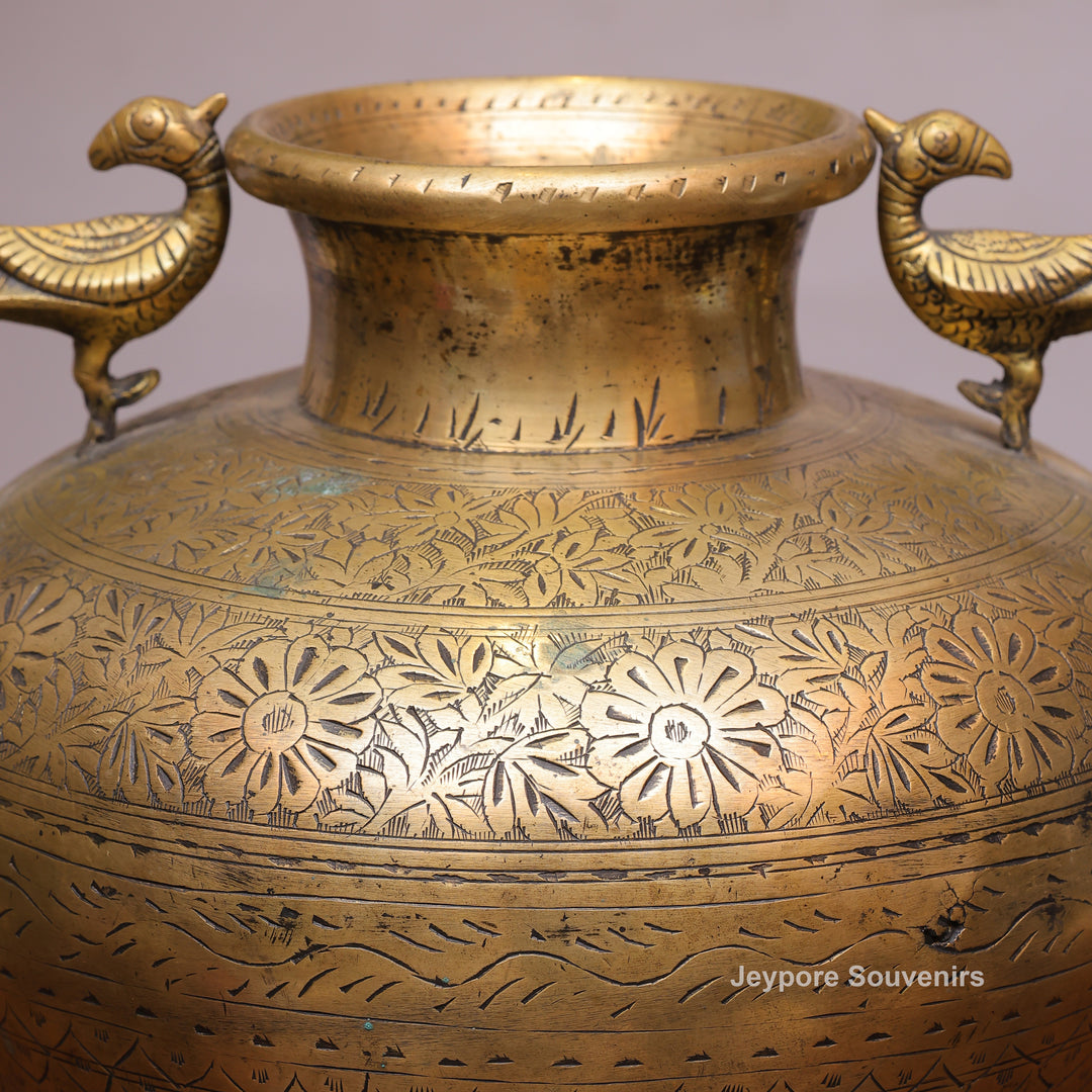 Handcrafted Vintage Brass Peacock Handle Pot