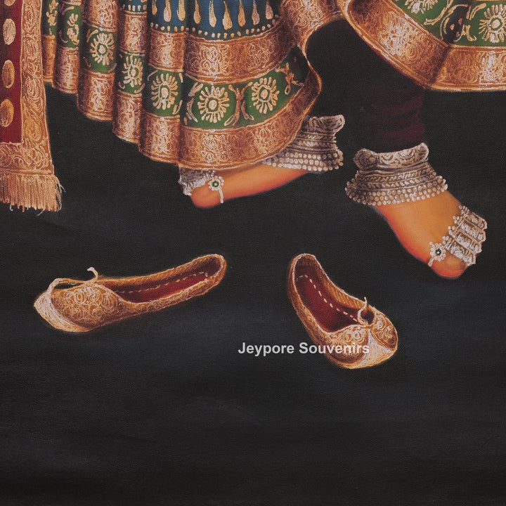 Handcrafted Traditional Rajasthani Woman Canvas Painting With Royal Attire